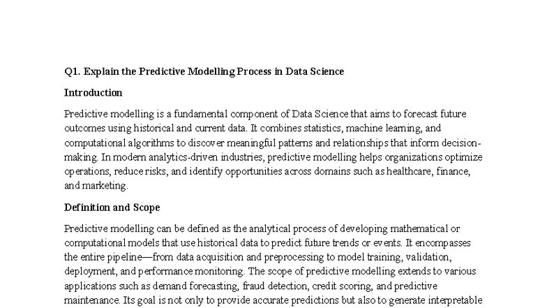 DSE Module 4 - Understanding Predictive Modelling in Data Science - Studocu