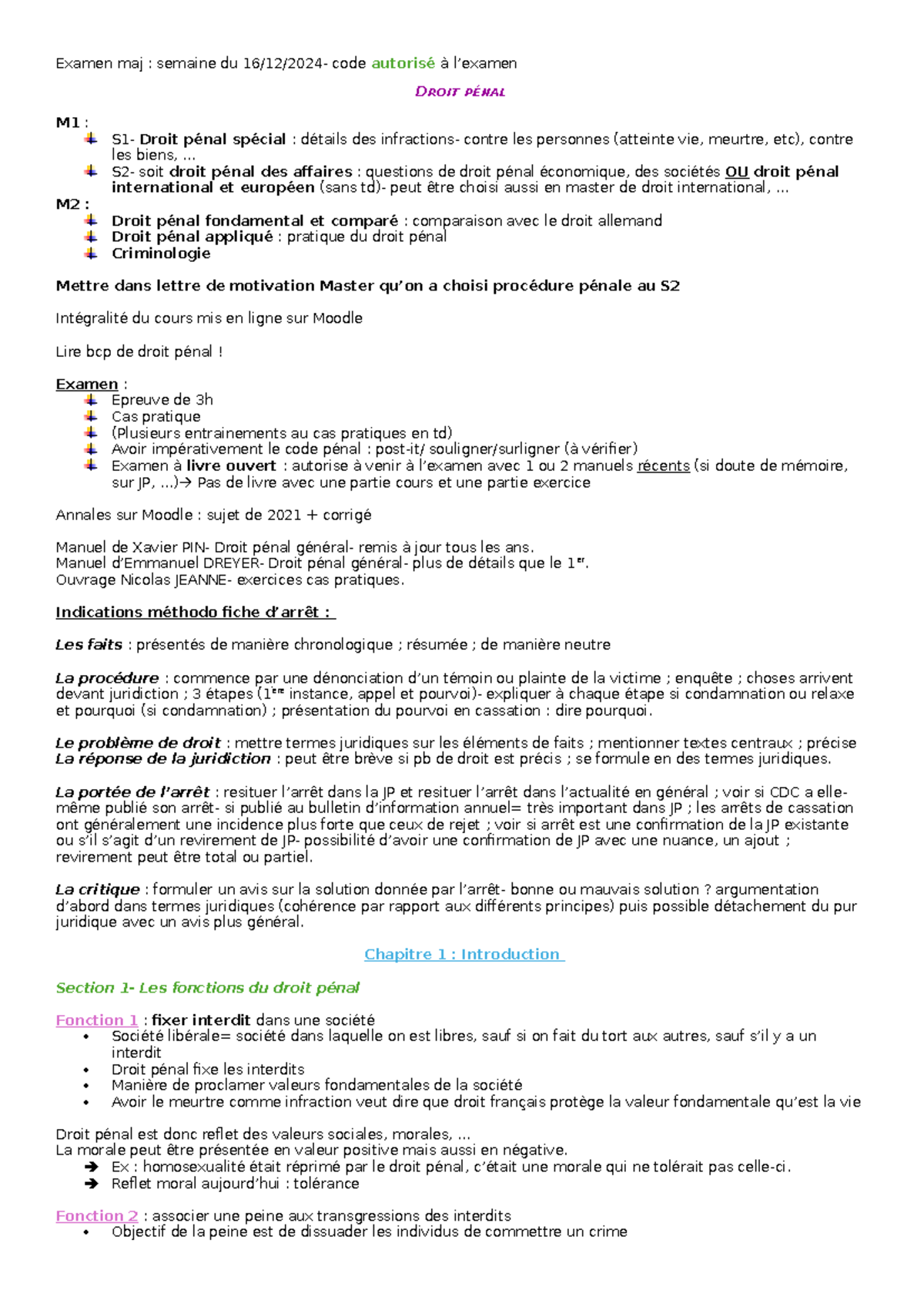Droit Pénal M1 : Notes de Cours sur l'Examen Final et la Pratique ...