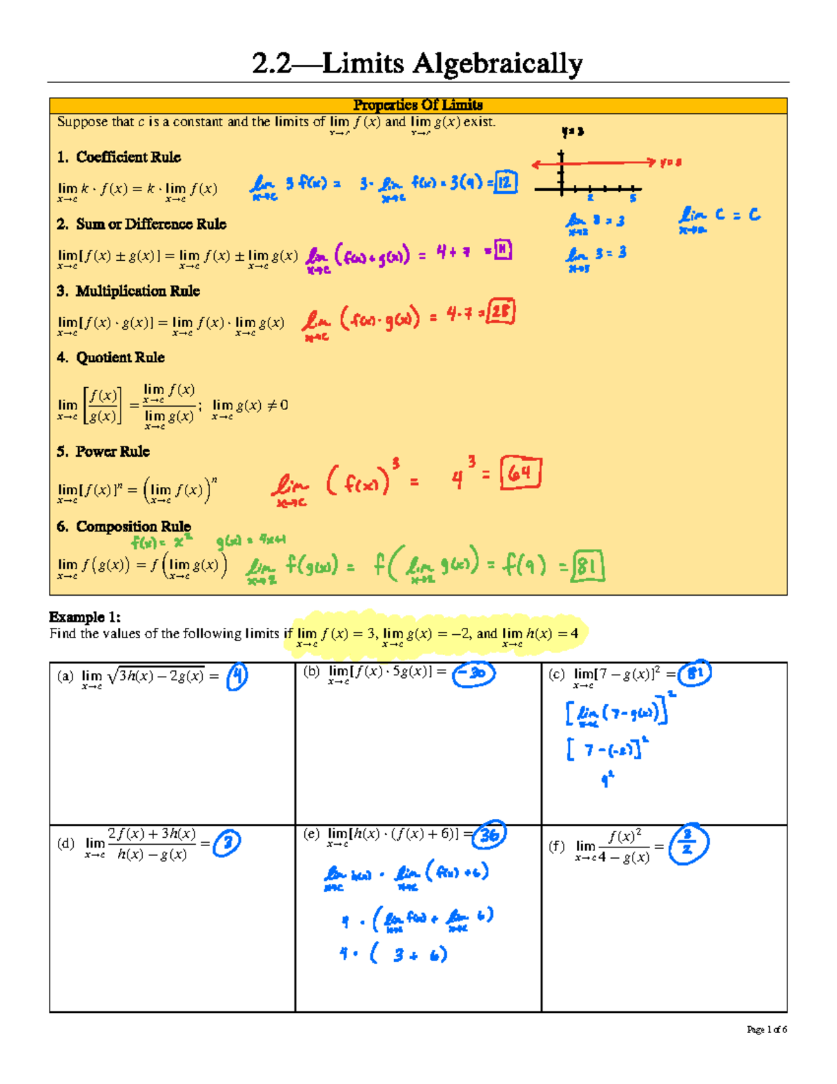 CALC 2.2 Final Exam Notes: Algebraic Properties of Limits - Studocu