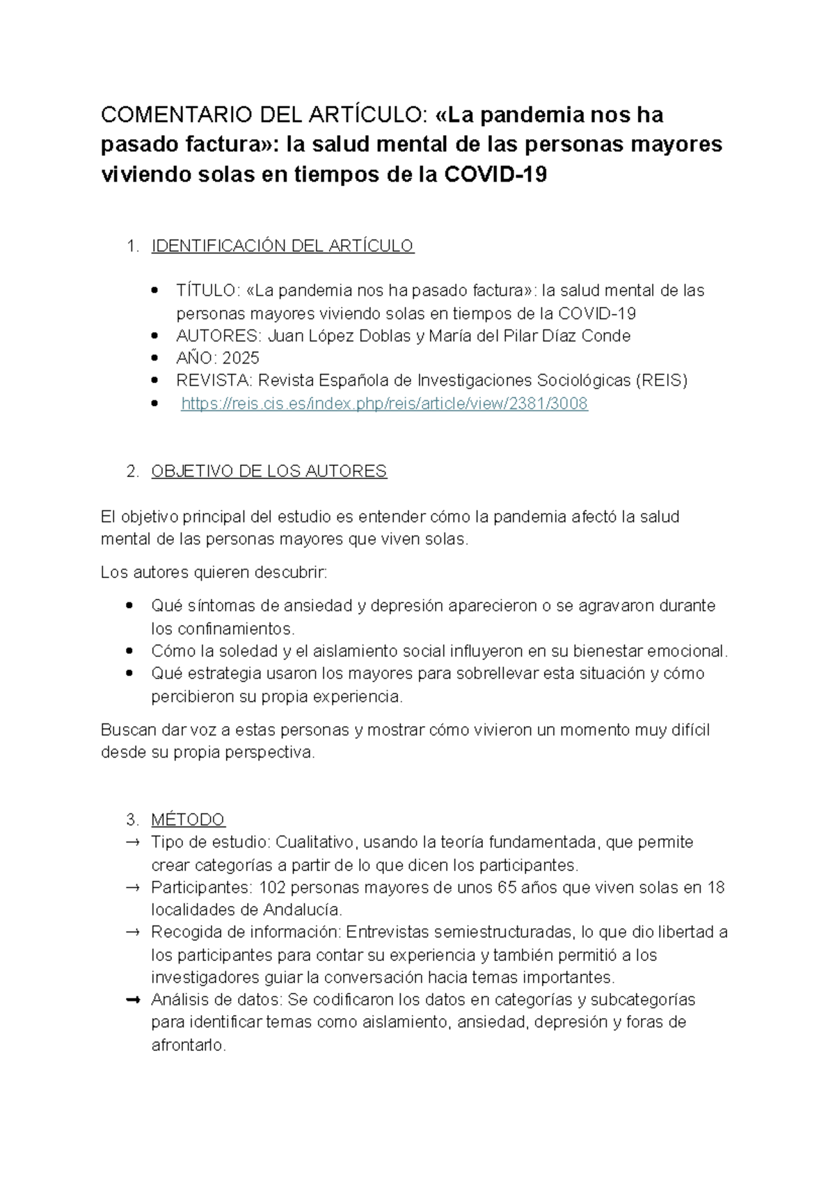 Comentario del Artículo: Impacto de la Pandemia en la Salud Mental de ...