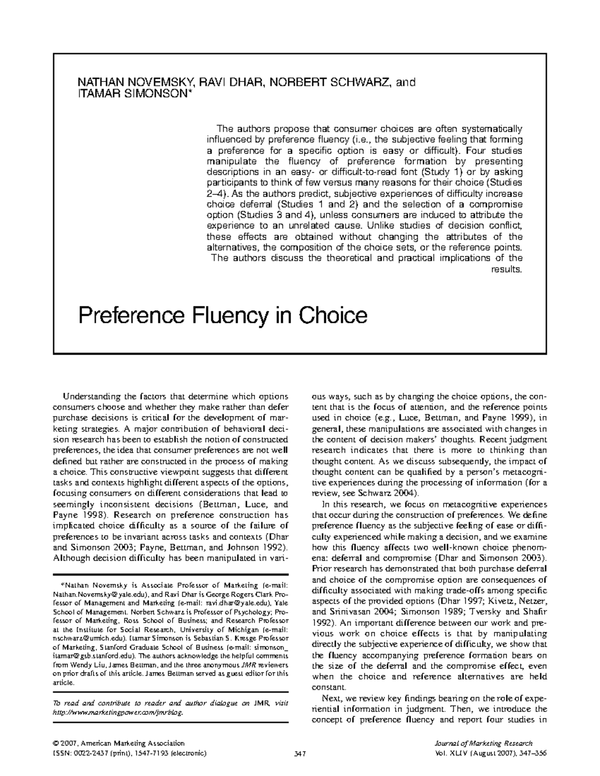 Preference Fluency and Its Impact on Consumer Choice: Insights from 4 ...