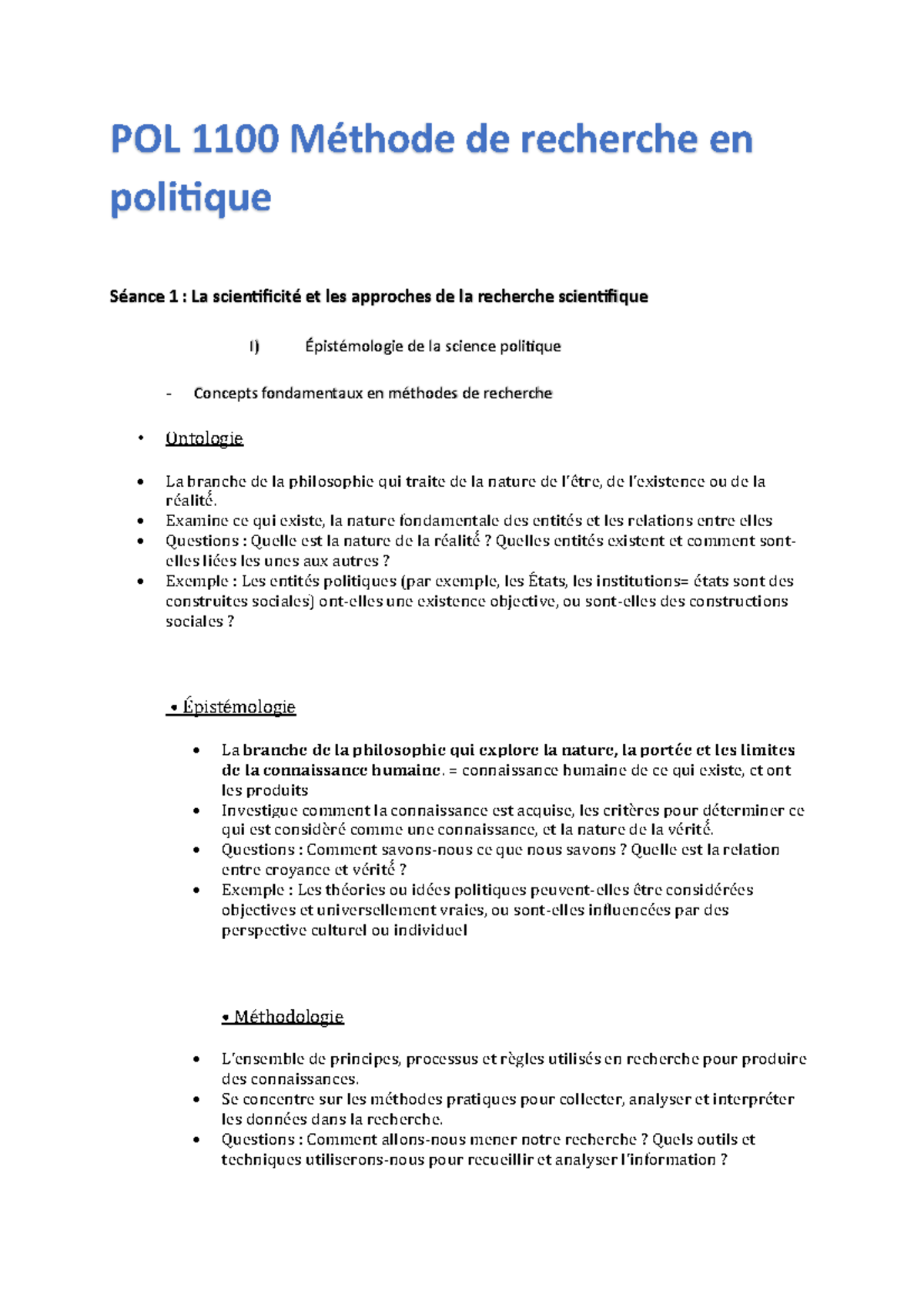 POL 1100 Méthode de recherche en politique : Concepts fondamentaux et ...