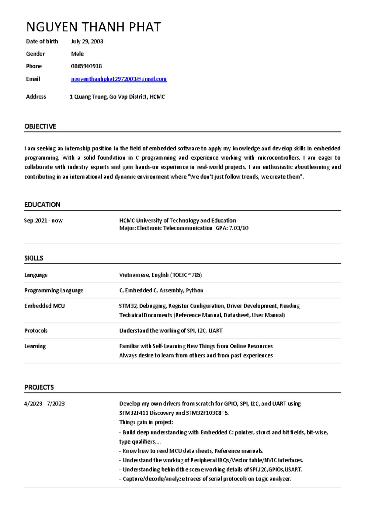 2308 Internship Application Form for Embedded Software Position - Studocu