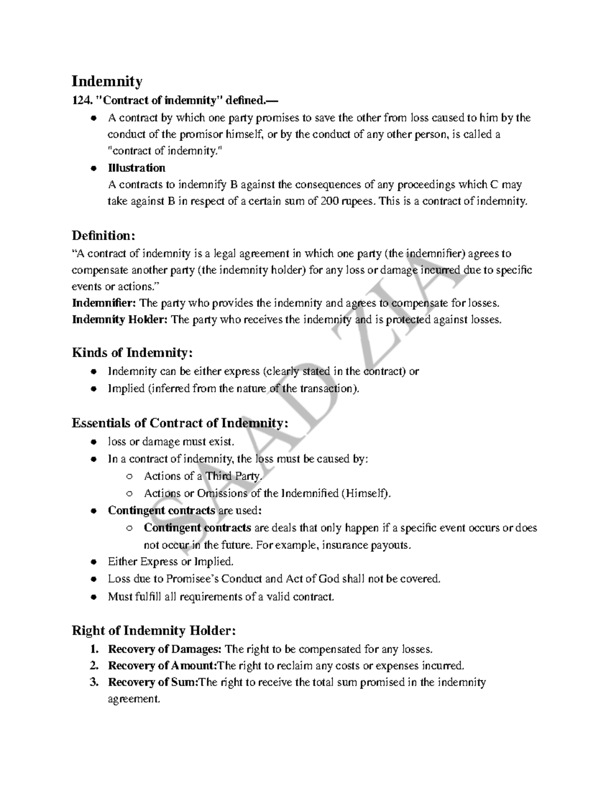 Indemnity and Guarantee: Understanding Contracts of Indemnity 124 - Studocu