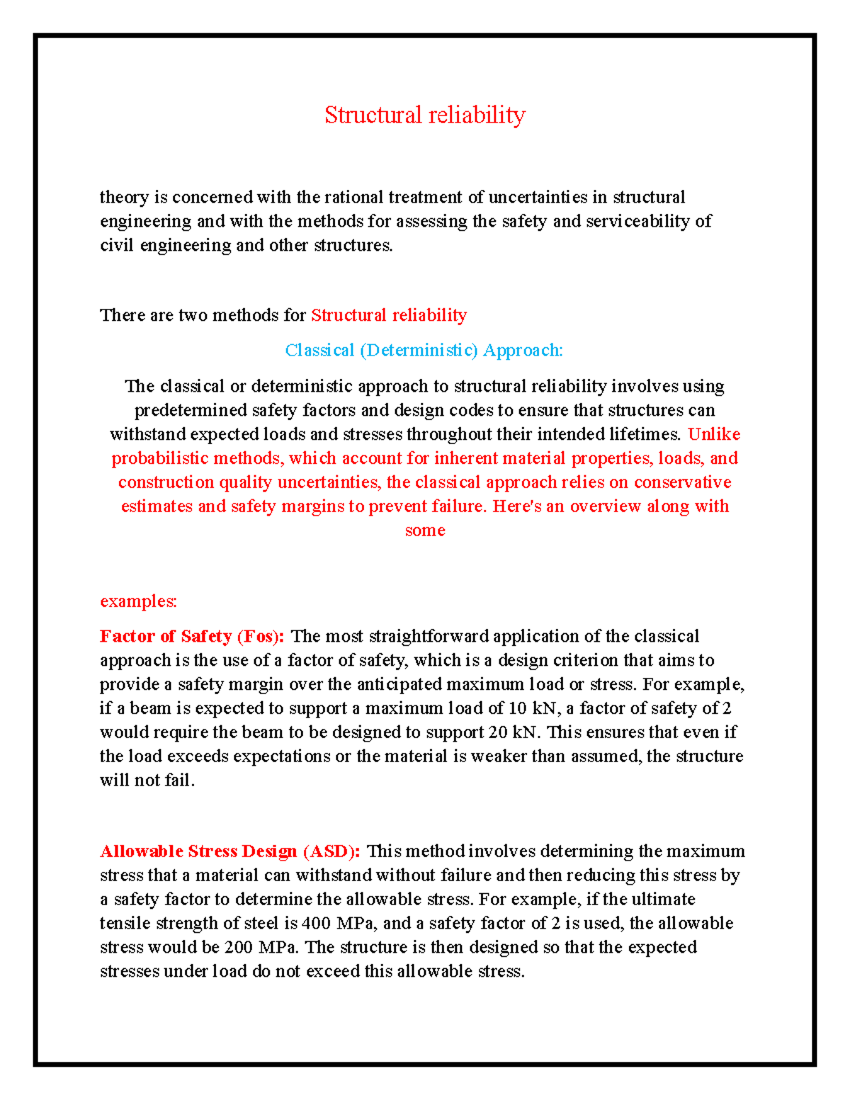 Civil Engineering Reliability: Classical and Probabilistic Approaches ...