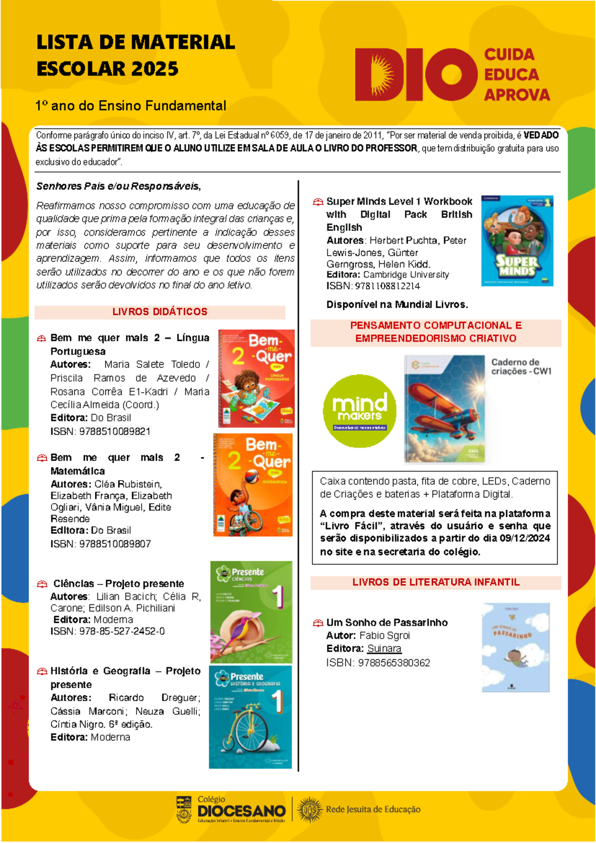 LISTA DE MATERIAL ESCOLAR 2025 - 1º ANO DO ENSINO FUNDAMENTAL - Studocu