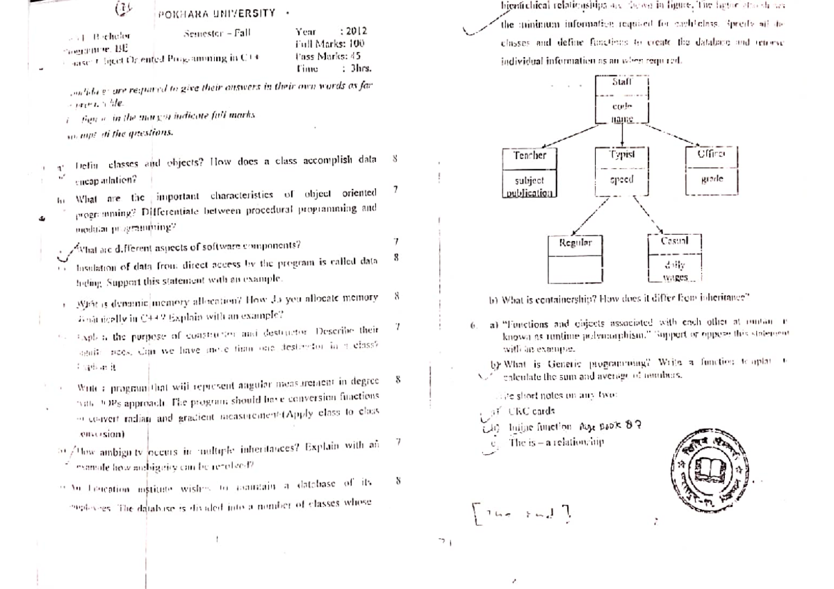Object Oriented Programming in C++: Old Exam Questions and Answers ...