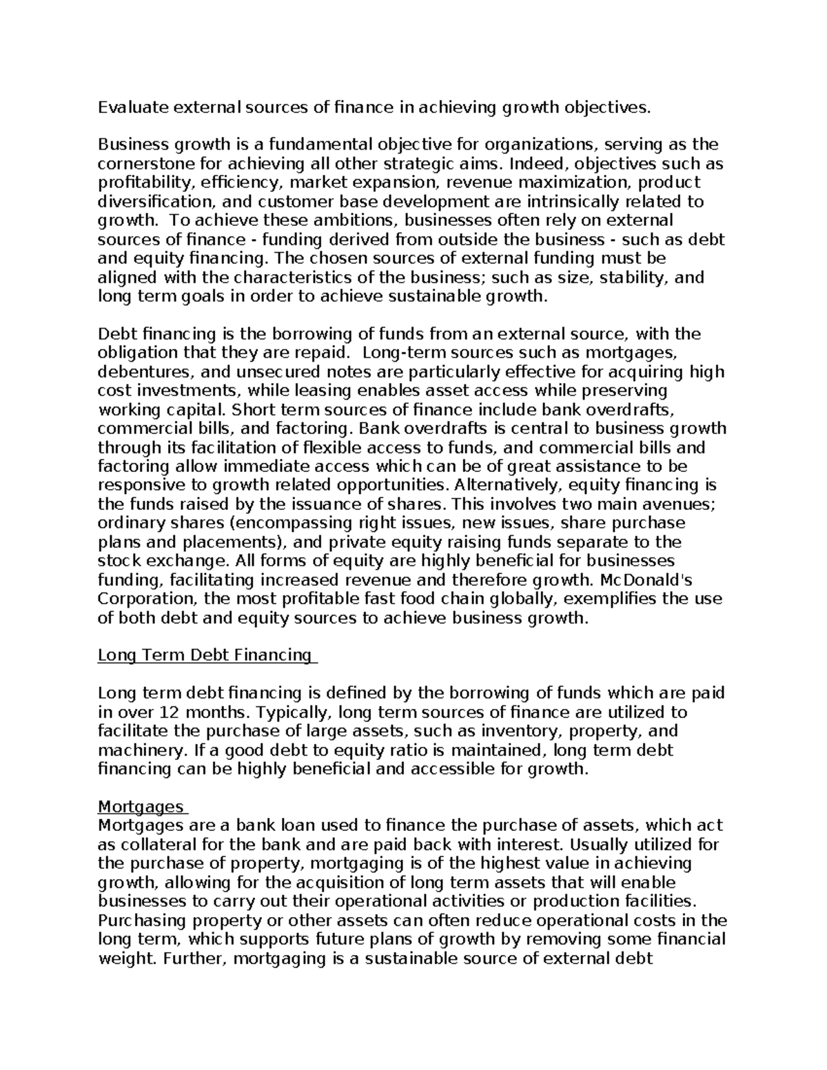 Evaluating External Financing Sources for Business Growth Objectives ...