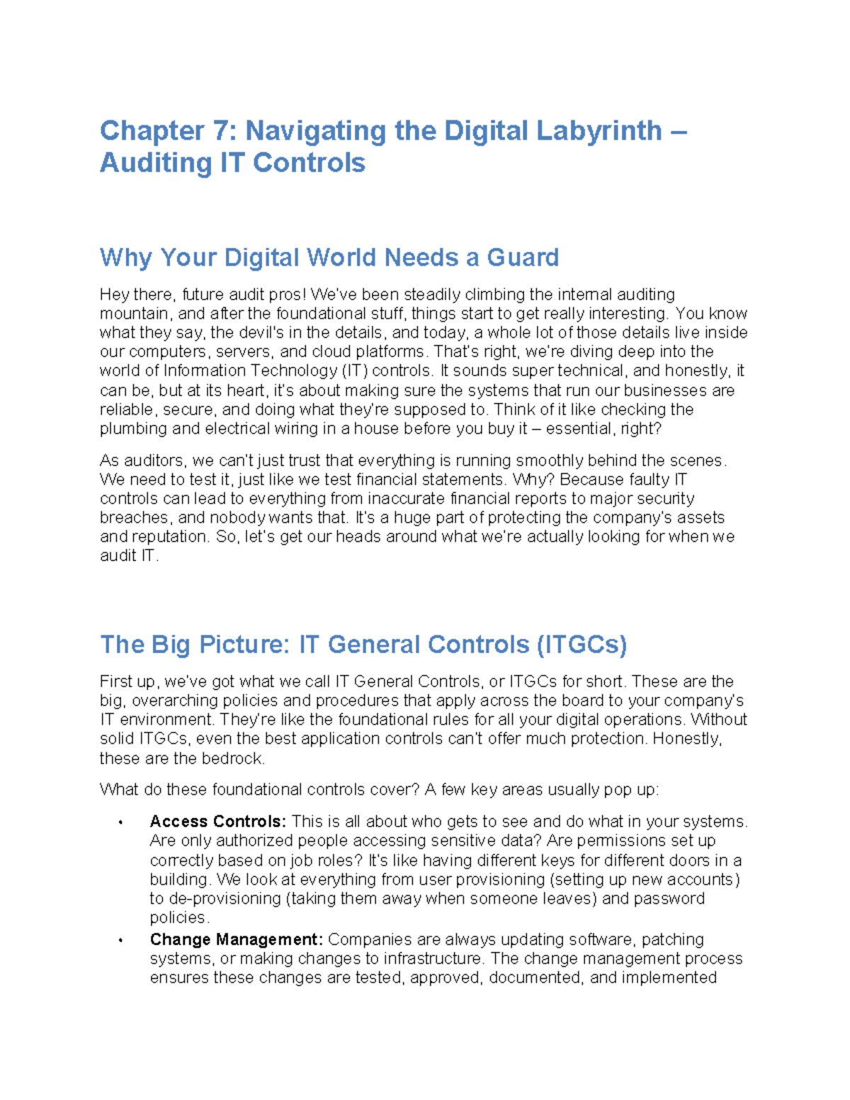 Chapter 7 Review: Navigating IT Controls in Internal Auditing - Studocu