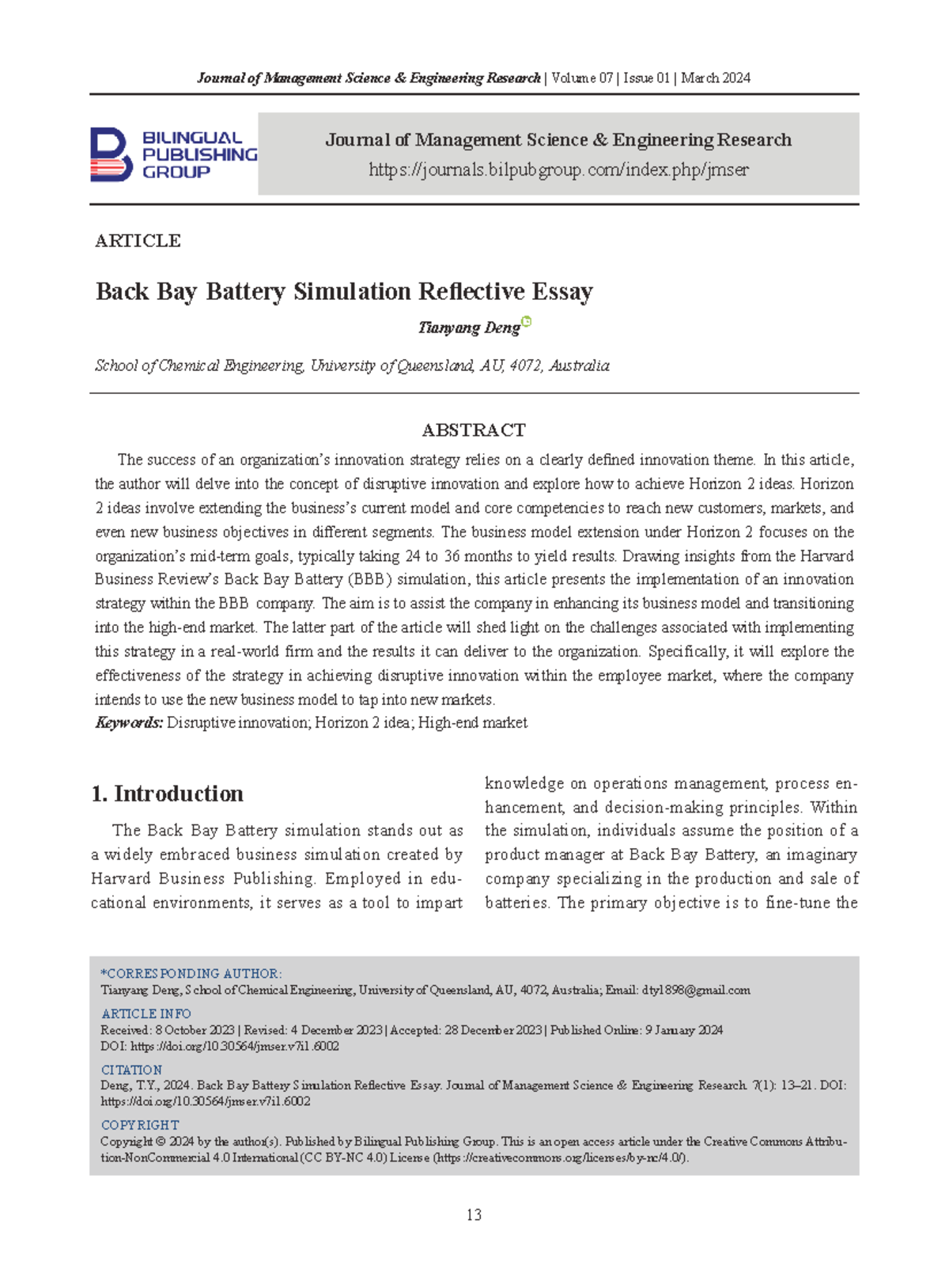 Back Bay Battery Simulation: A Reflective Essay on Disruptive ...