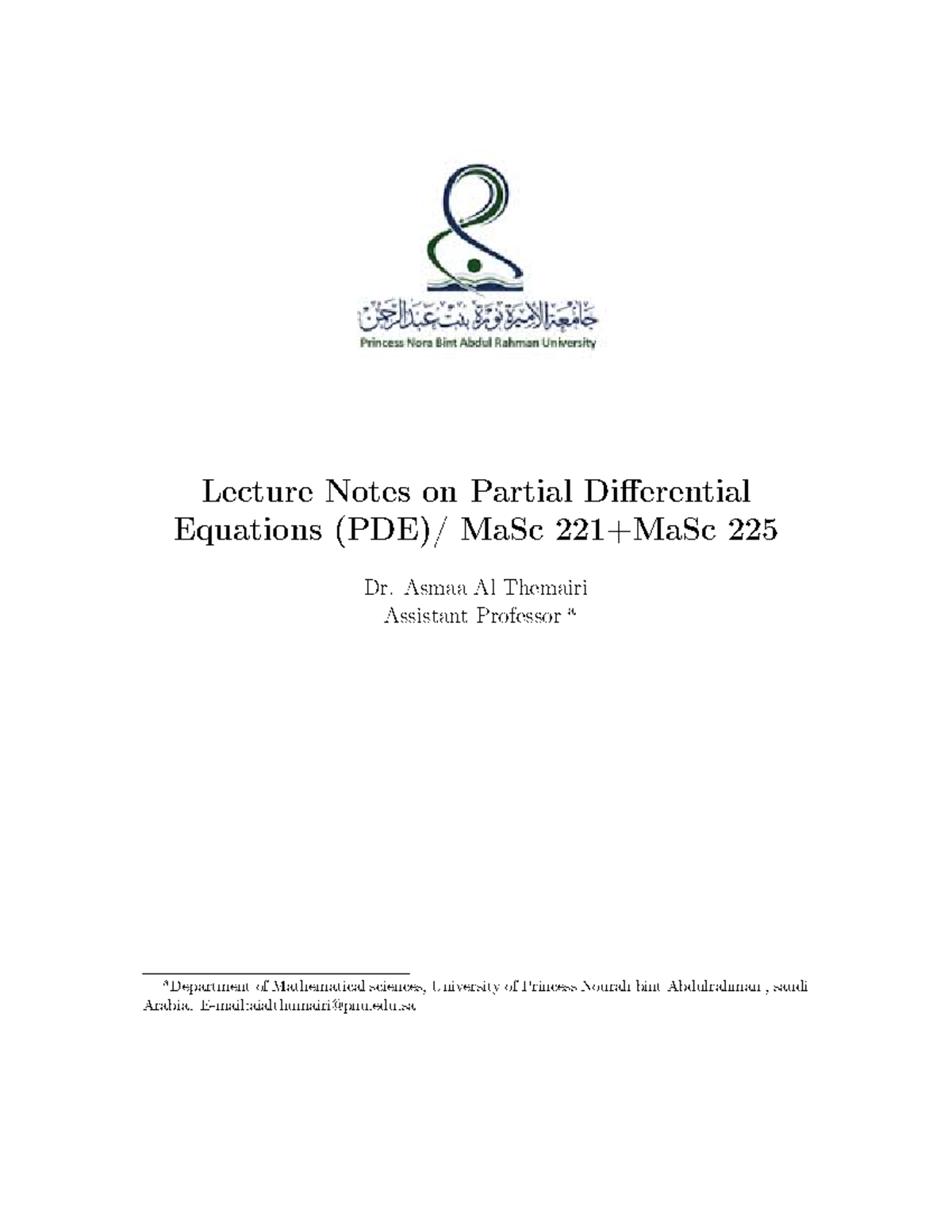 Lecture Notes on Partial Differential Equations MaSc 225 - Studocu