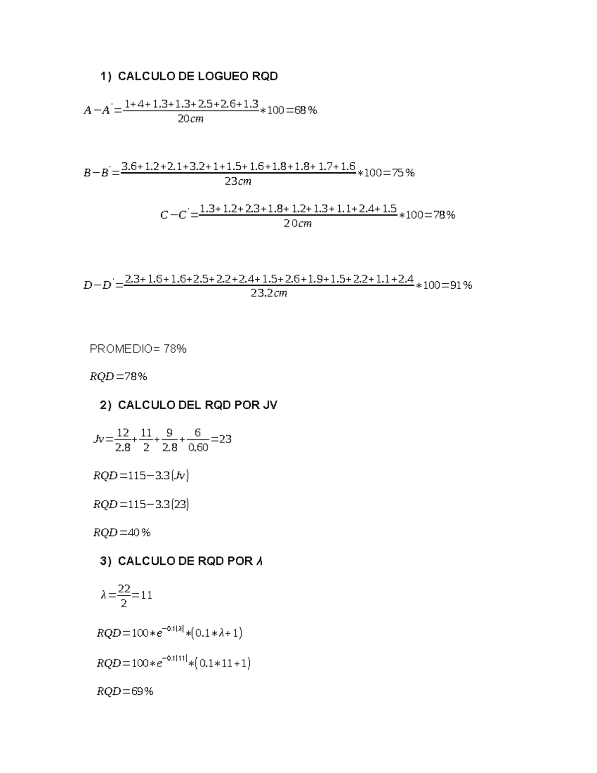 Cálculo de Logueo RQD y RMR - Análisis Geomecánico - Document Preview