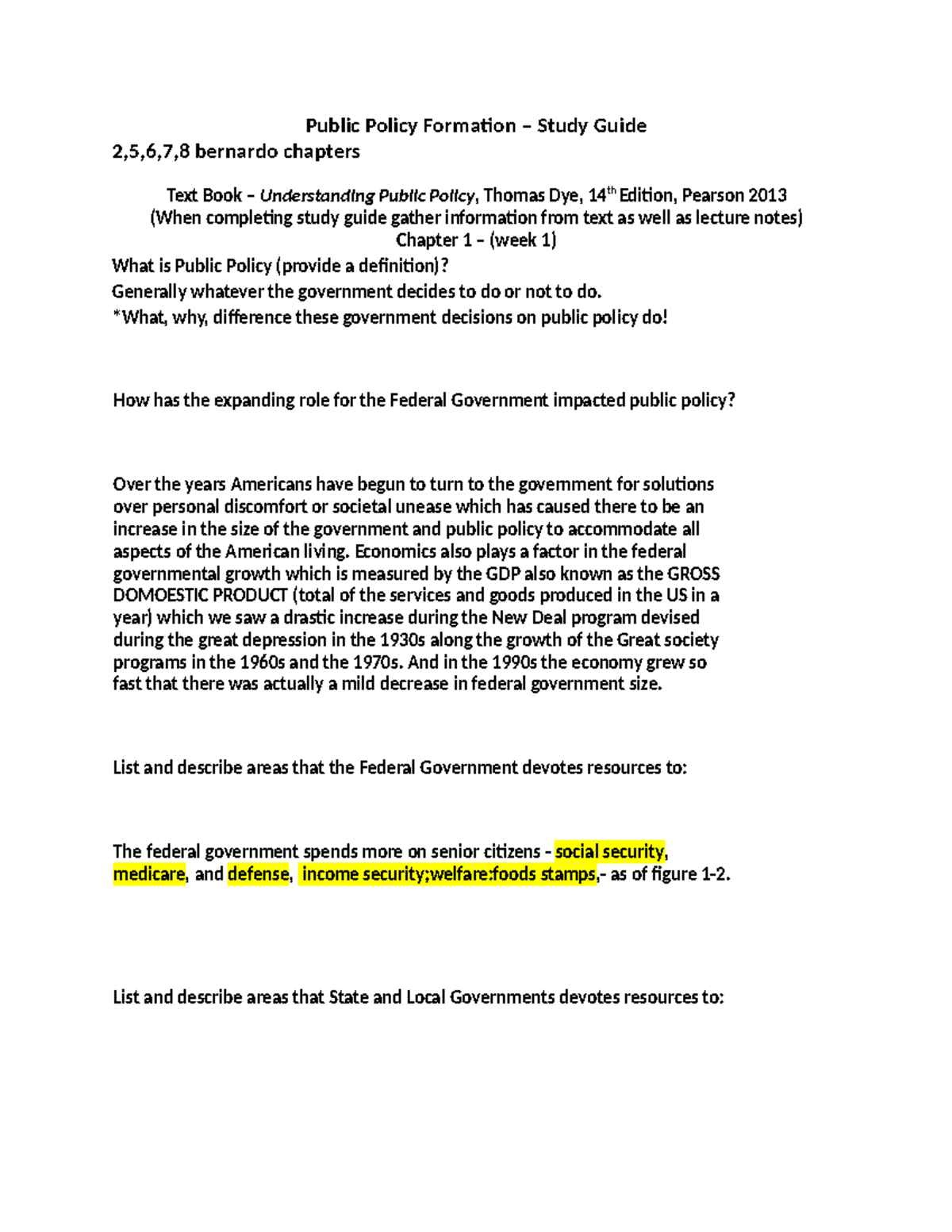 Public Policy Formation Study Guide - Chapters 1 & 2 (Bernardo) - Studocu