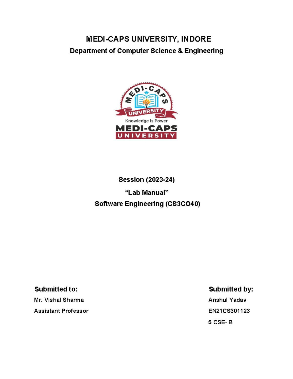 Lab Manual: Software Requirement Specification for CS3CO40 - Studocu
