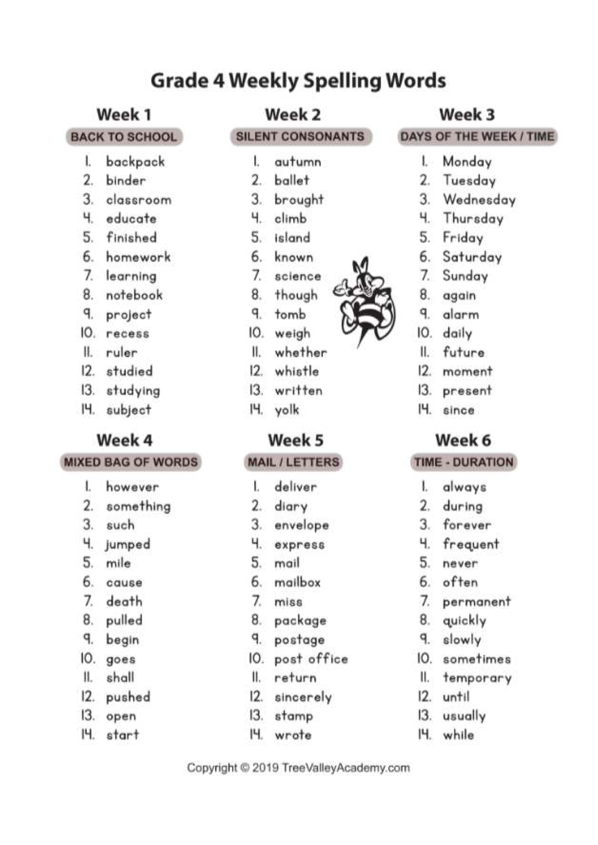 Grade 4 Weekly Spelling Words: Weeks 1-6 and Comprehension Activities ...