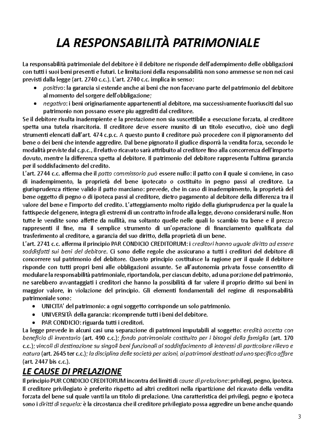 LA RESPONSABILITÀ PATRIMONIALE DEL DEBITORE: ANALISI E NORMATIVE - Studocu
