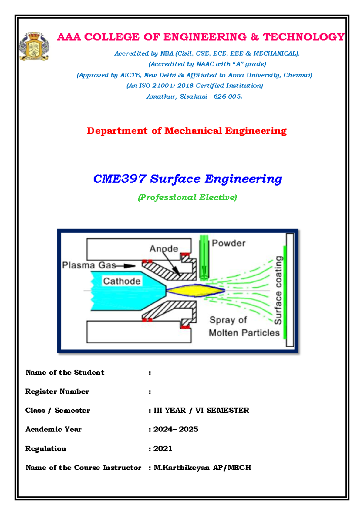 CME397 Surface Engineering Course Notes - VI Semester 2025 - Studocu