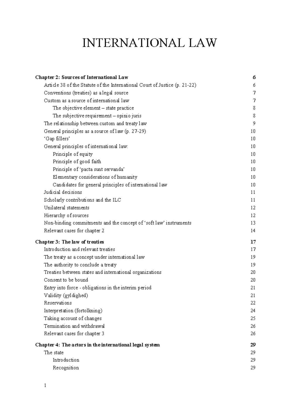 INTERNATIONAL LAW Notes: Chapter 2 - Sources & Treaties Overview - Studocu