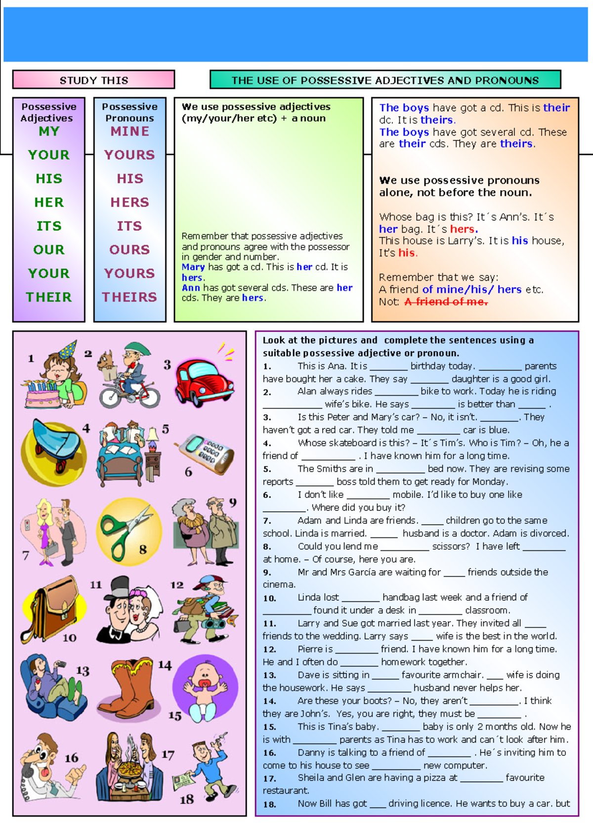 Work Week 5: Exercises on Possessive Adjectives & Pronouns - Studocu