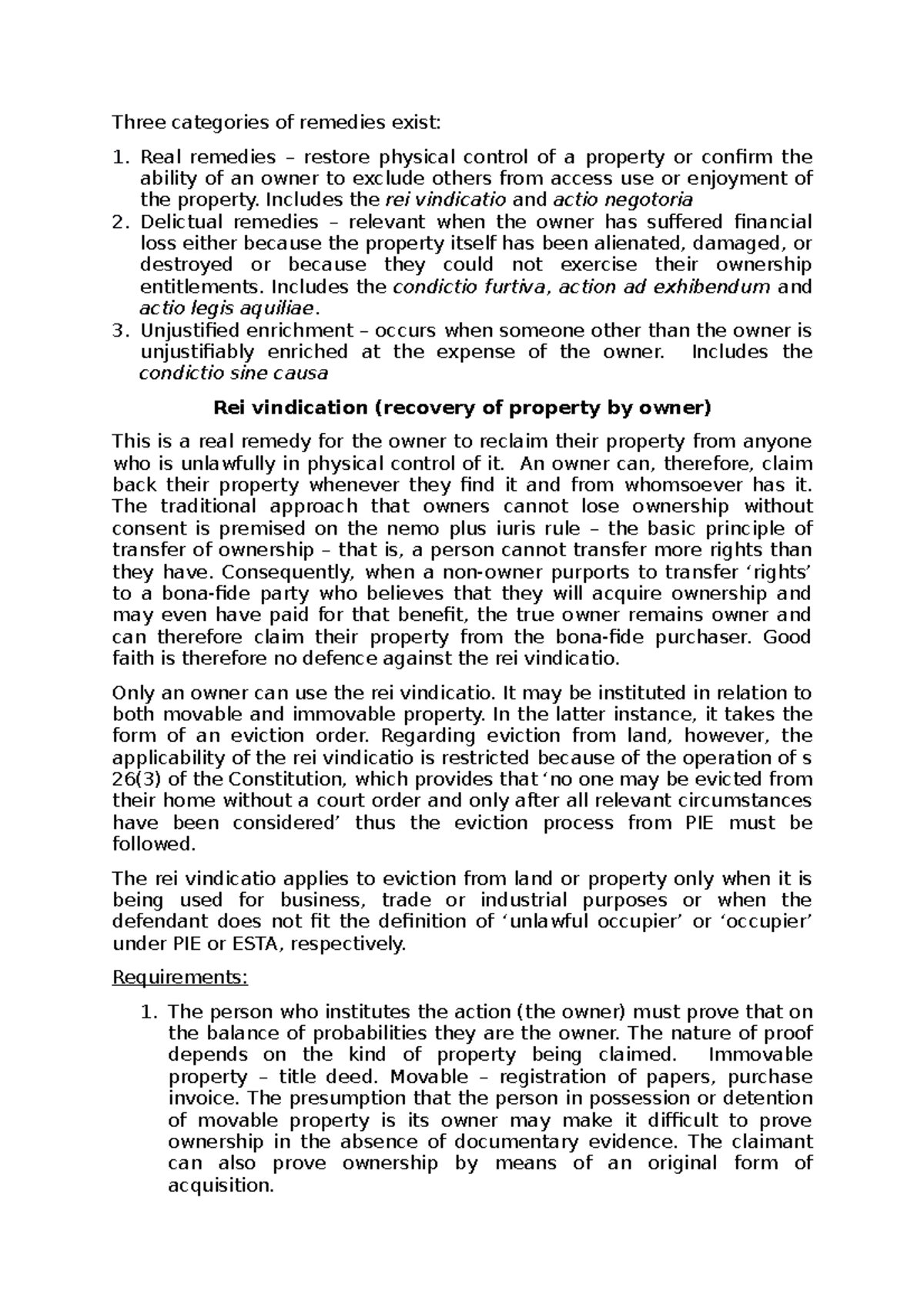 Remedies for Property Ownership Protection and Recovery - Studocu