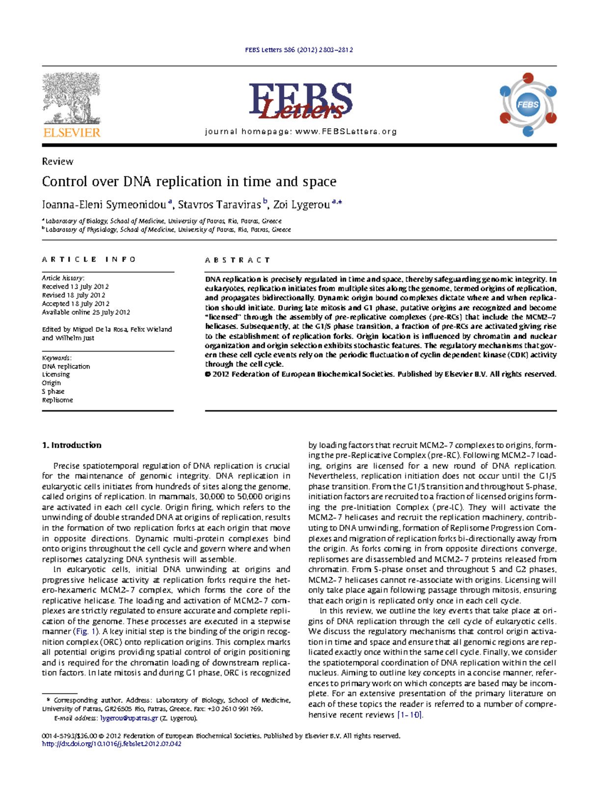 Control of DNA Replication Timing and Spatial Regulation in Eukaryotes ...