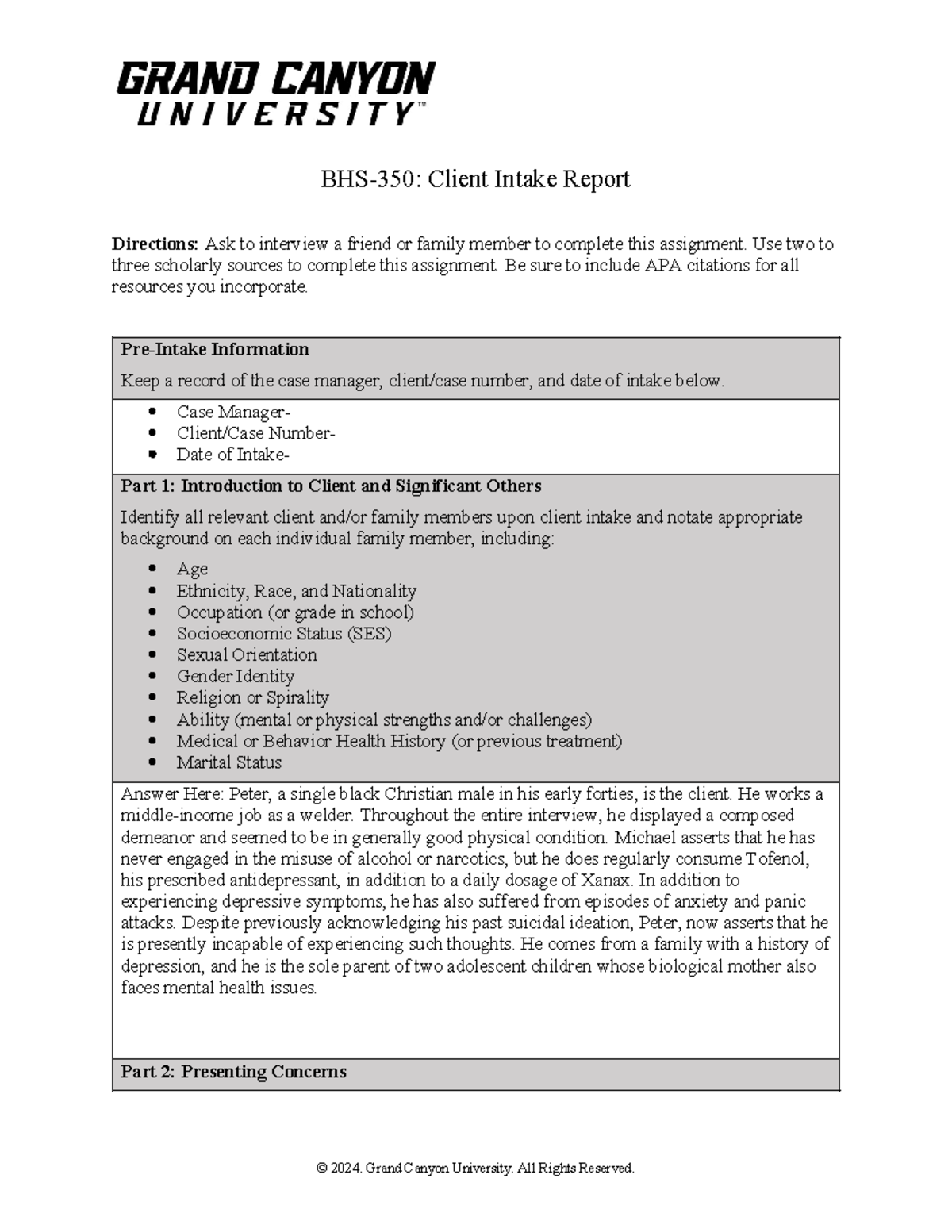 BHS 350 RS T4 Client Intake Report Analysis and Treatment Goals - Studocu