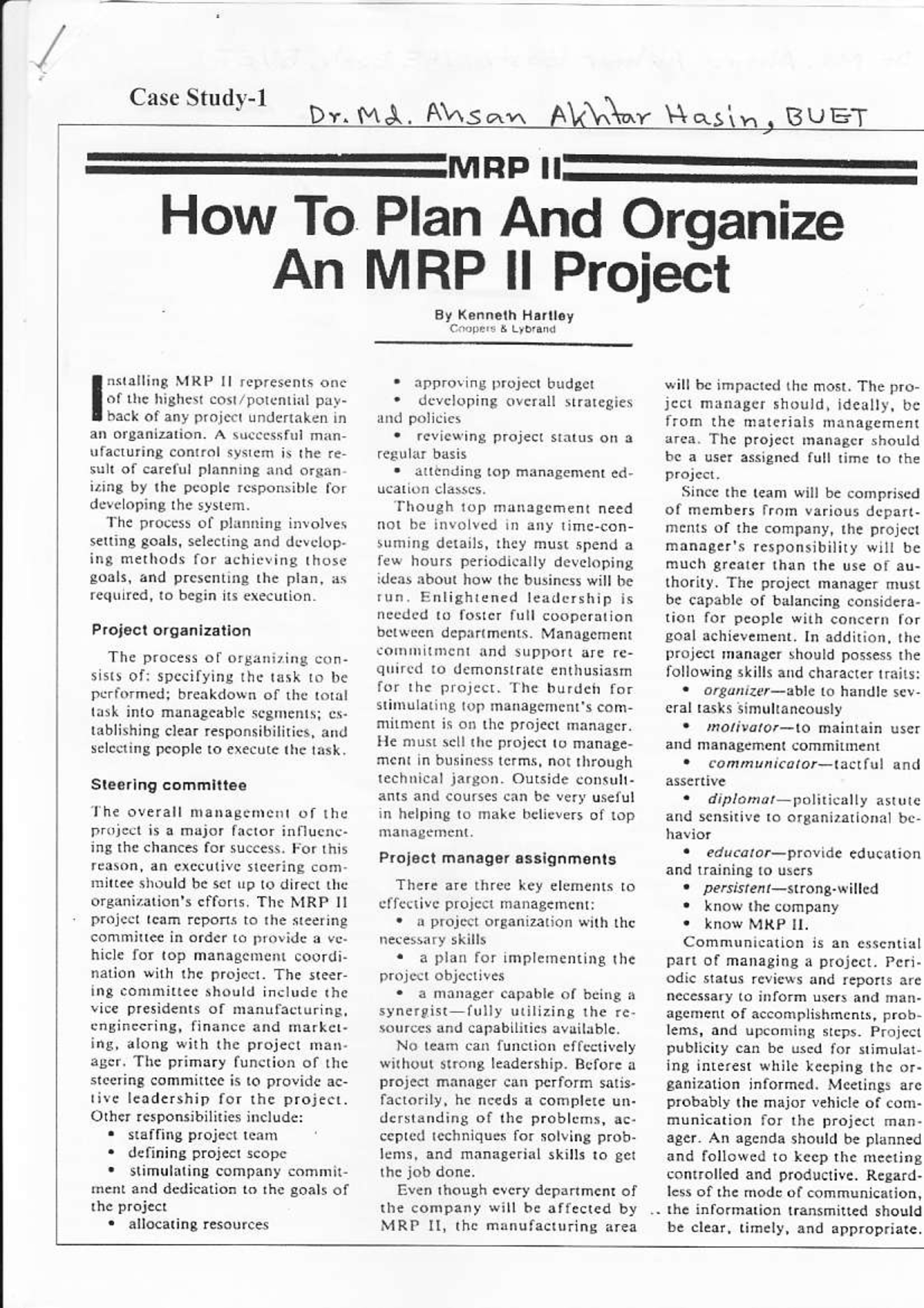 Case Study: MRP II Project Planning and Organization - Studocu
