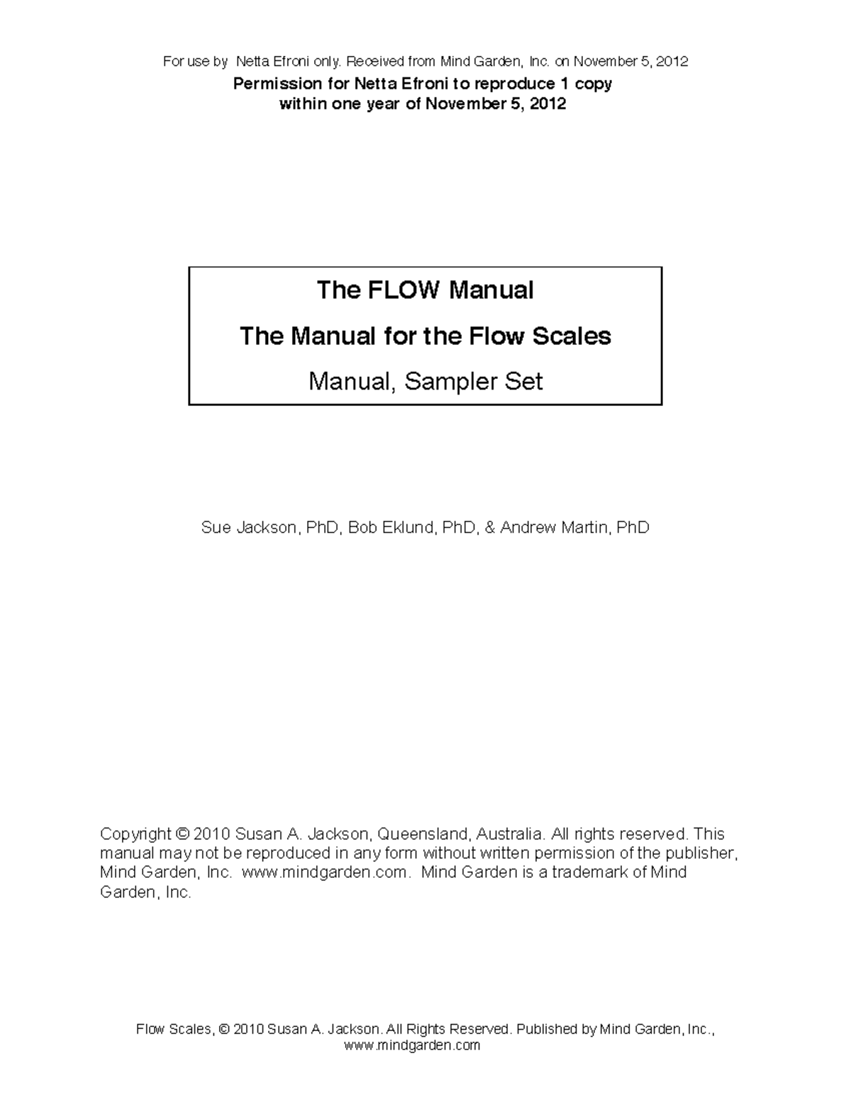 Dispositional Flow Scales Manual (FLOW 2010) for Netta Efroni - Studocu