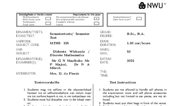 MTHS 225 Semester Test Requirements and Instructions 2022 - Studocu