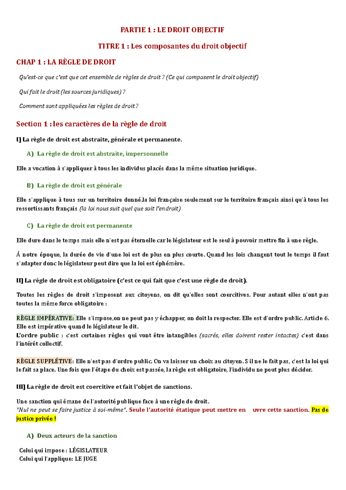 Chap 1 la règle de droit Partie 1 LE Droit Objectif Titre 1 - Google ...