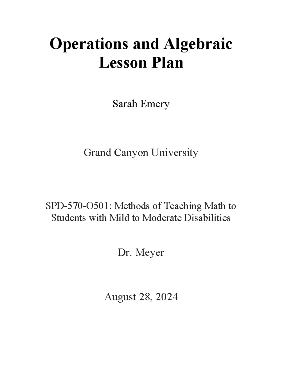 SPD-570-O501: Operations and Algebraic Lesson Plan for 4th Grade - Studocu