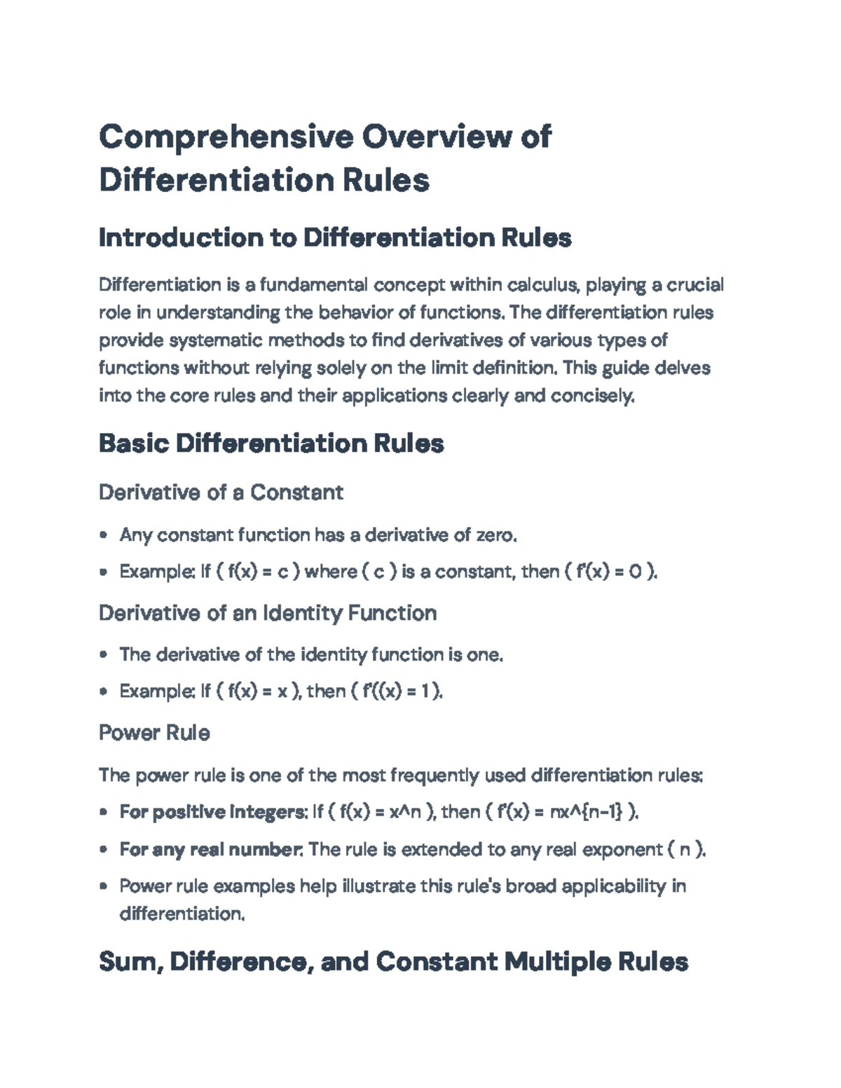 Differentiation Rules Overview: Power, Product, Quotient & Chain Rule ...