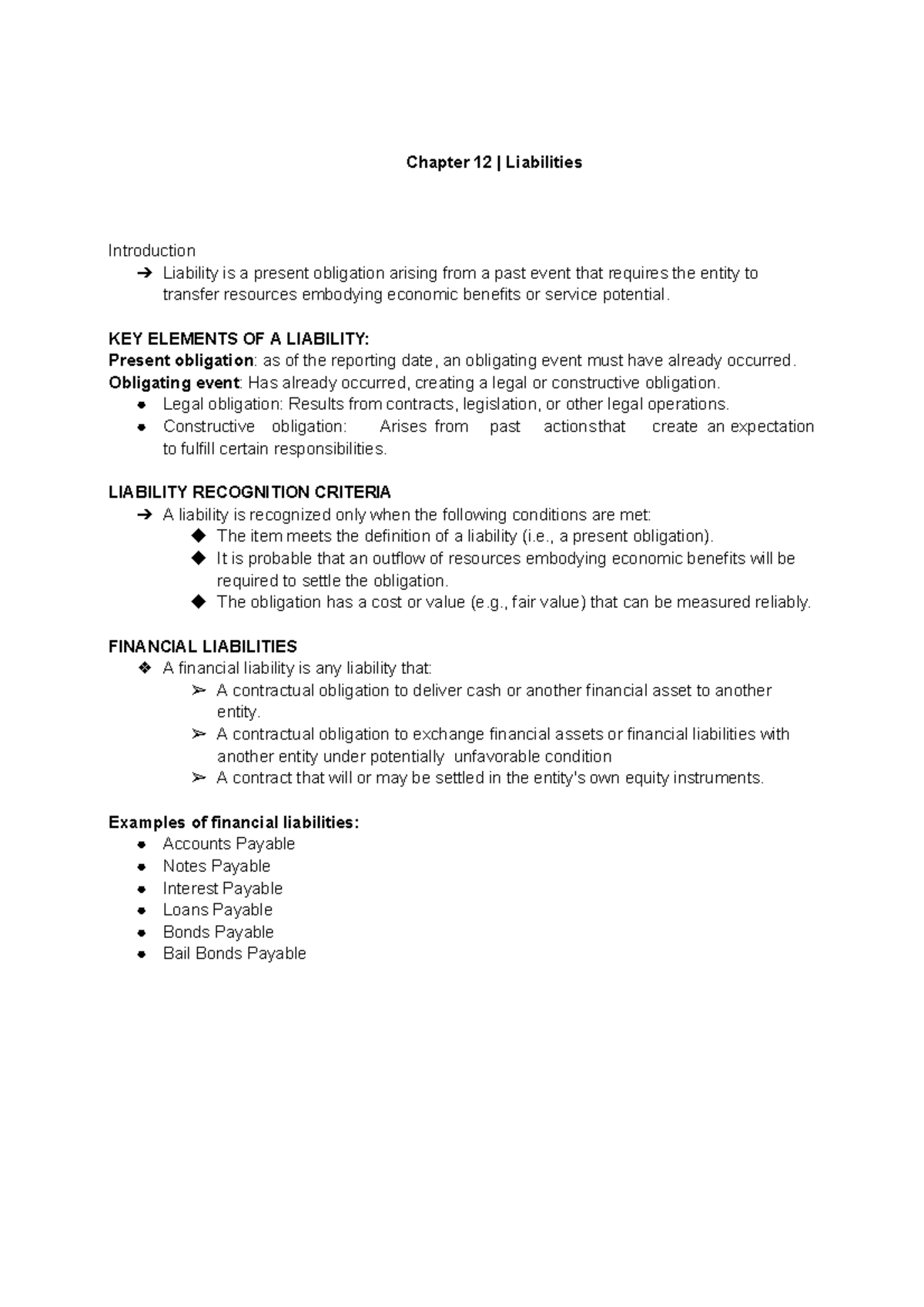 Chapter 12 - Liabilities Overview and Key Concepts - Studocu