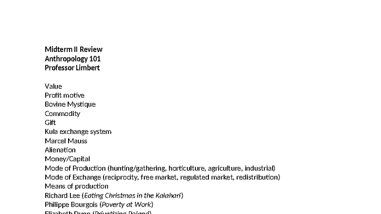 Anthropology 101 Midterm II Review Notes on Key Concepts - Studocu