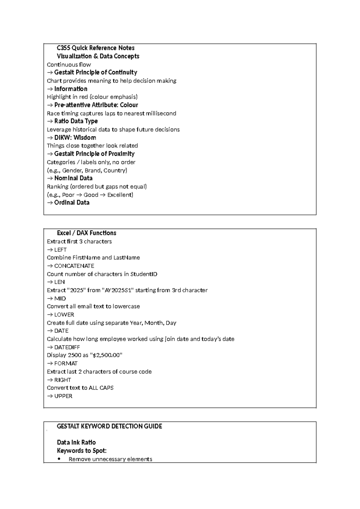 C355 Quick Reference: Gestalt Principles & DAX Functions Guide - Studocu