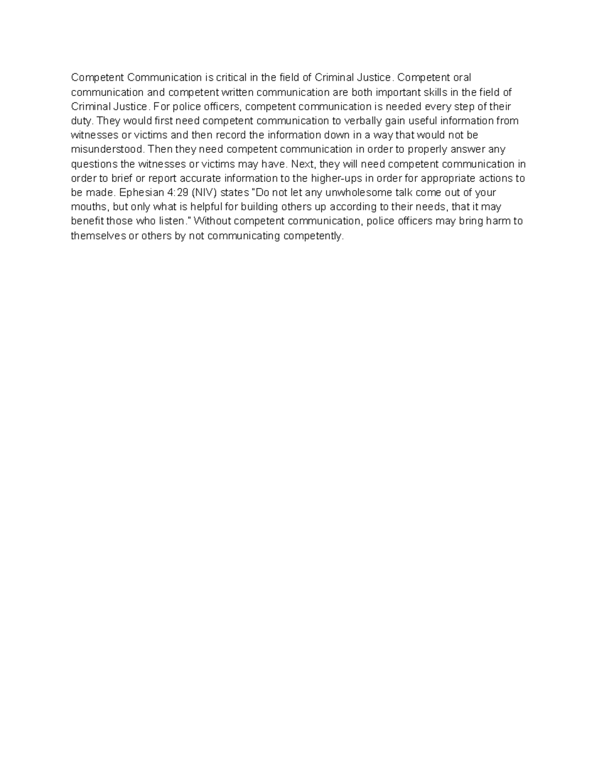 CJUS 230 D1 - Importance of Competent Communication in Criminal Justice ...