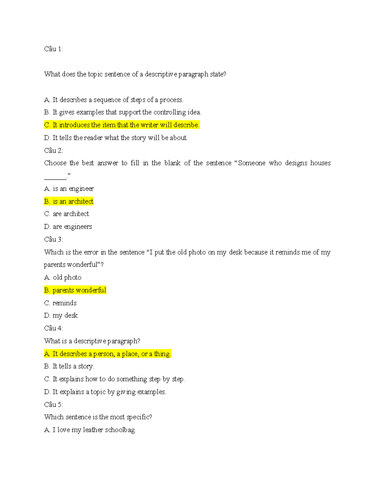 LTTA - Descriptive Paragraphs Homework Questions and Answers - Studocu