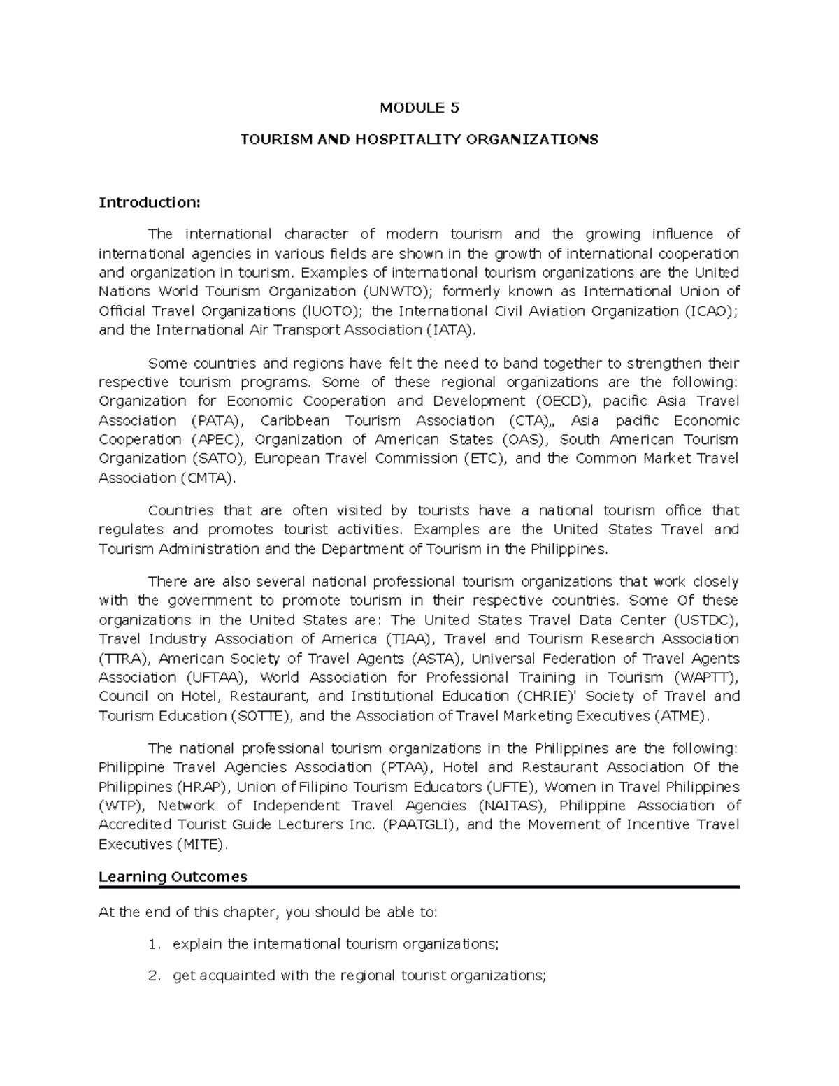 HM 111 Module 5 - Overview of Macro Perspective in Tourism ...