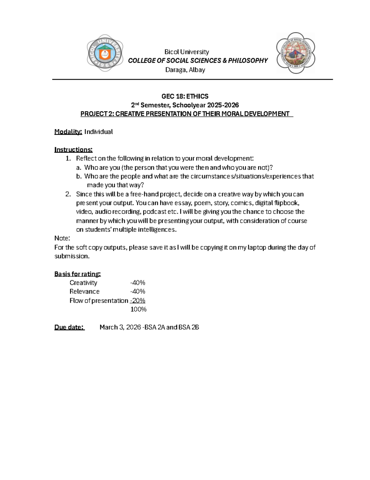 GEC 18: Ethics 2 Project 2 - Creative Moral Development Presentation ...