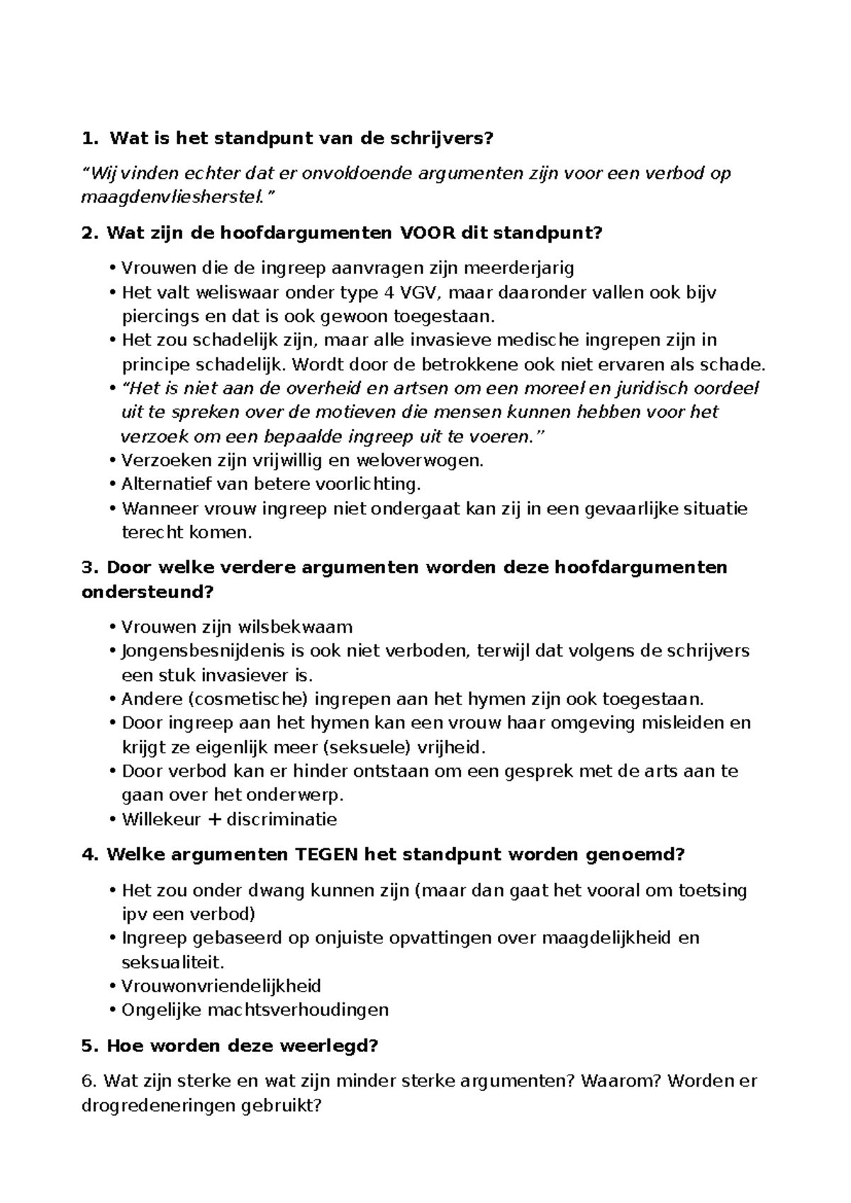 Argumentatiestructuur Analyse: Standpunt en Hoofdargumenten - Studeersnel