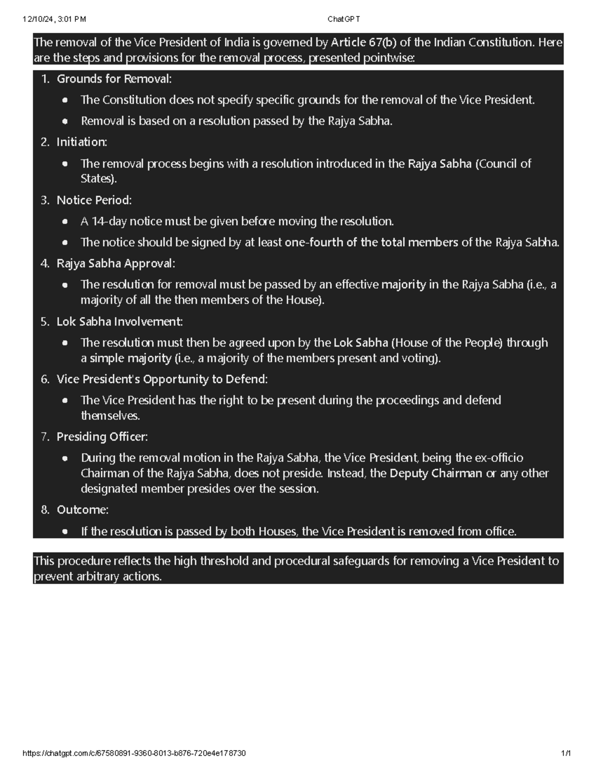 Vice president removal - The removal of the Vice President of India is ...