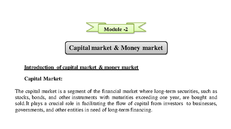 840184647 Capital Market & Money Market Overview Notes - Studocu