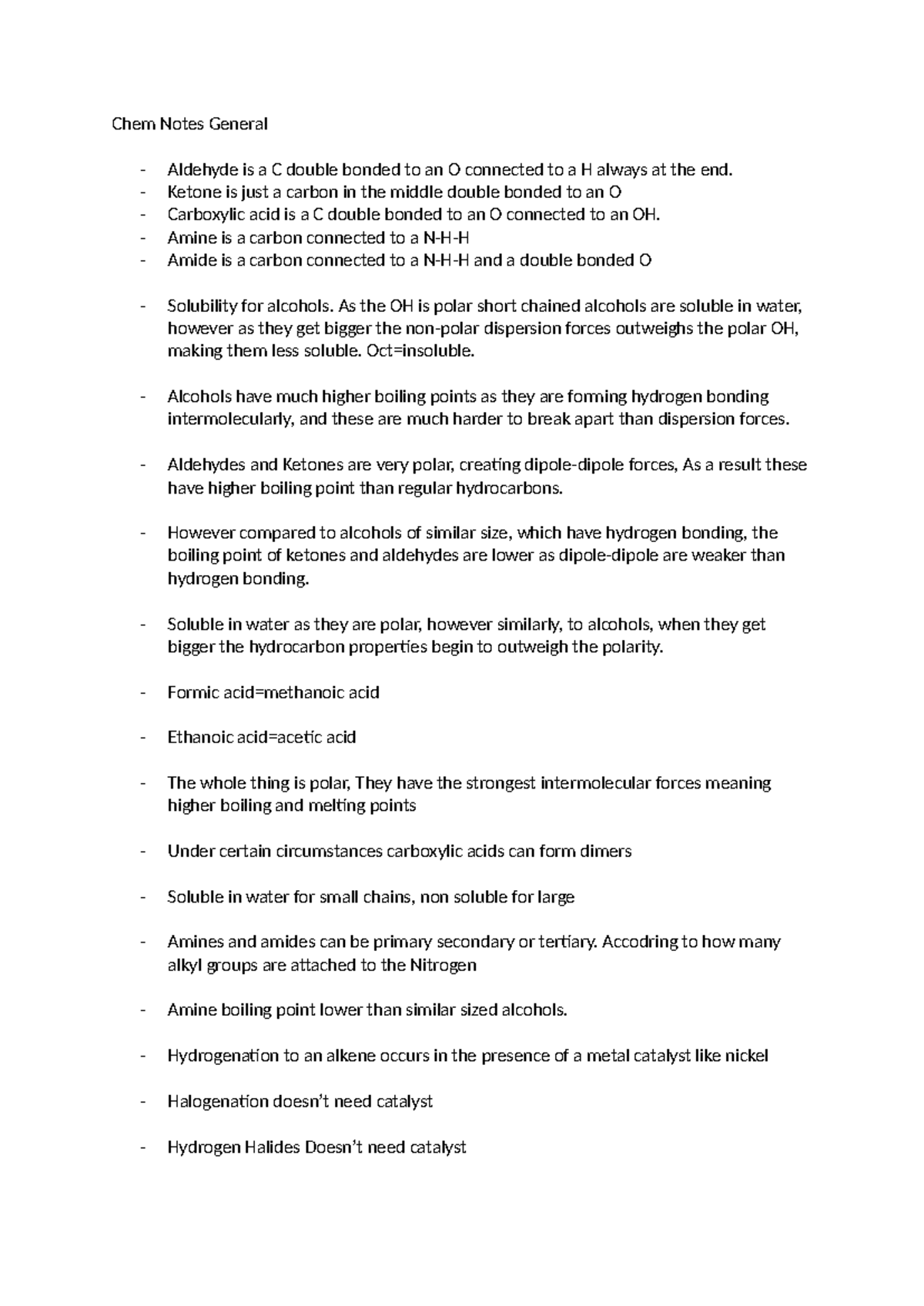 Chem 101 Final Exam Notes: Organic Compounds and Solubility - Studocu
