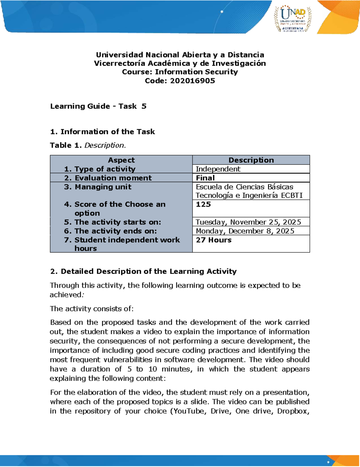 Learning Guide Task 5: Information Security Video Project (202016905 ...