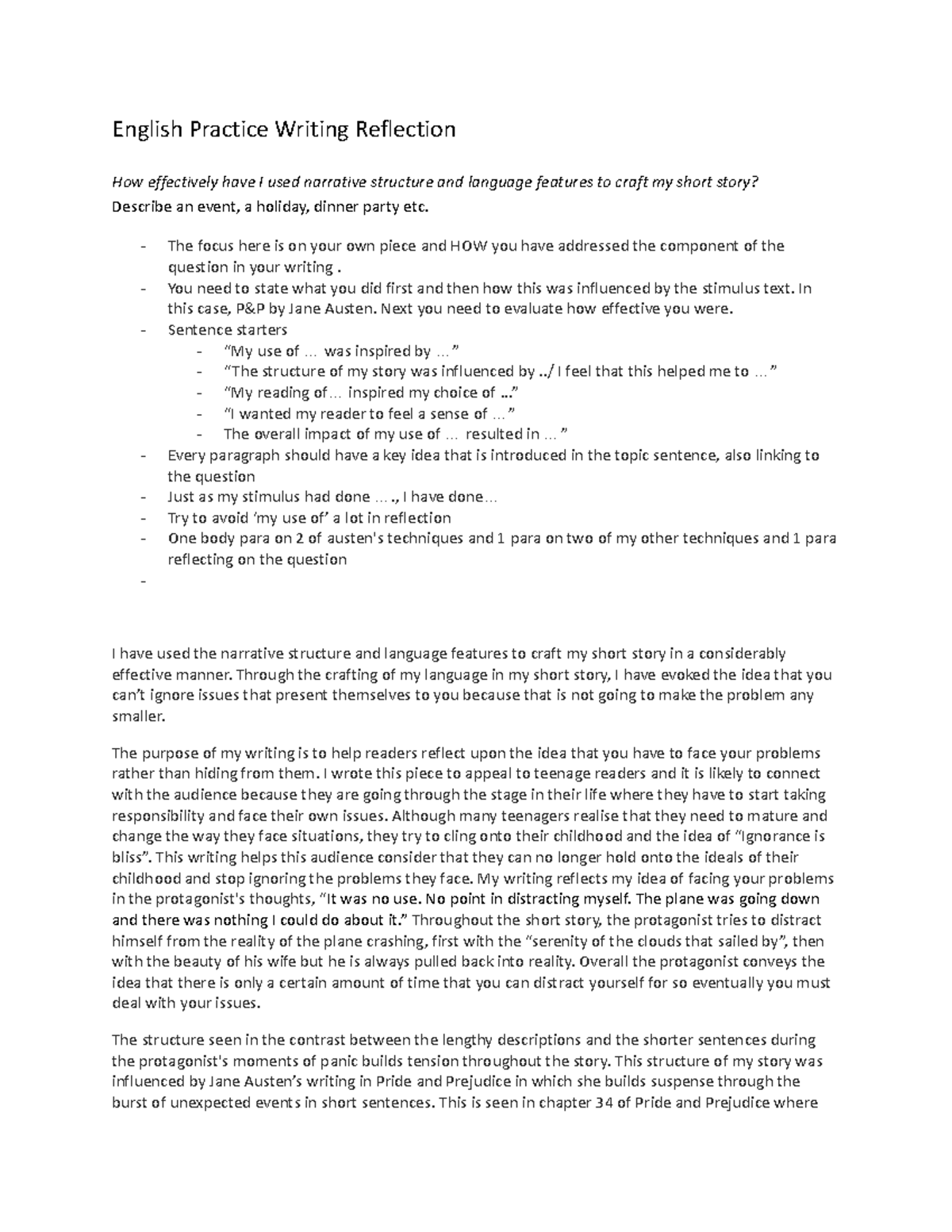 English Practice Writing Reflection: Crafting Narrative Structure and ...