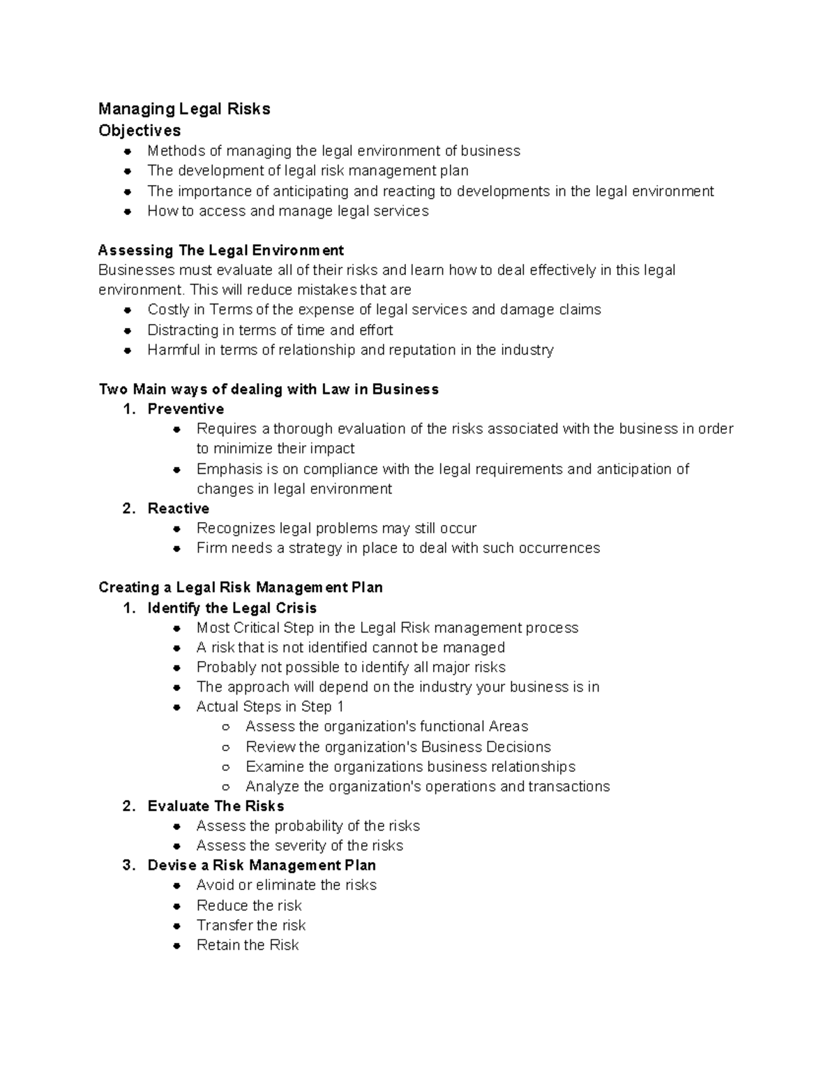 Managing Legal Risks in Business: Key Strategies and Plans (Chap 3 ...