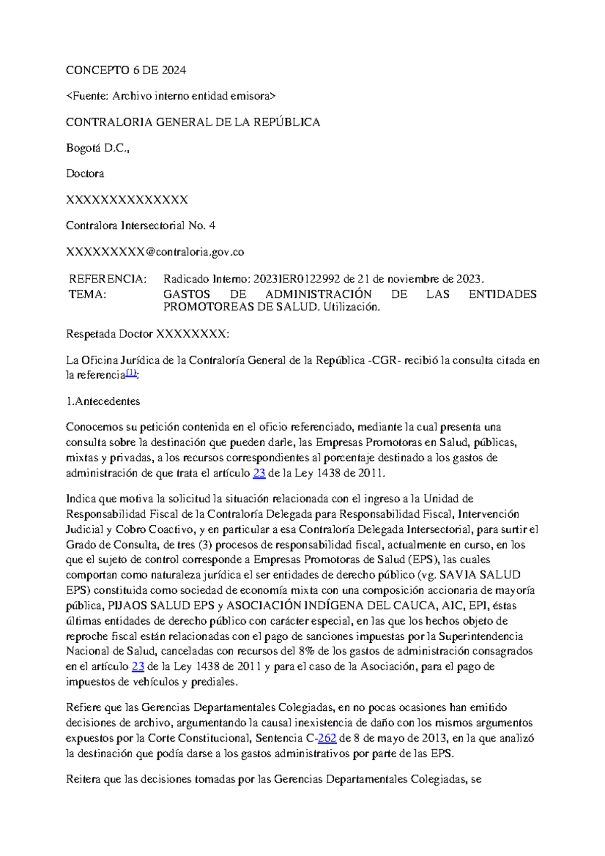Concepto Contraloría 0000006 de 2024: Gastos de Administración en EPS ...
