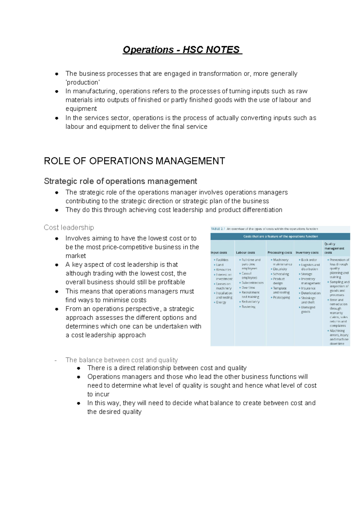 Operations Business - HSC Notes - Operations - HSC NOTES The business ...