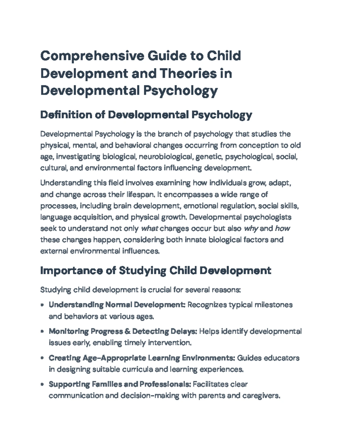 Comprehensive Overview of Child Development Theories & Stages (PSY 101 ...