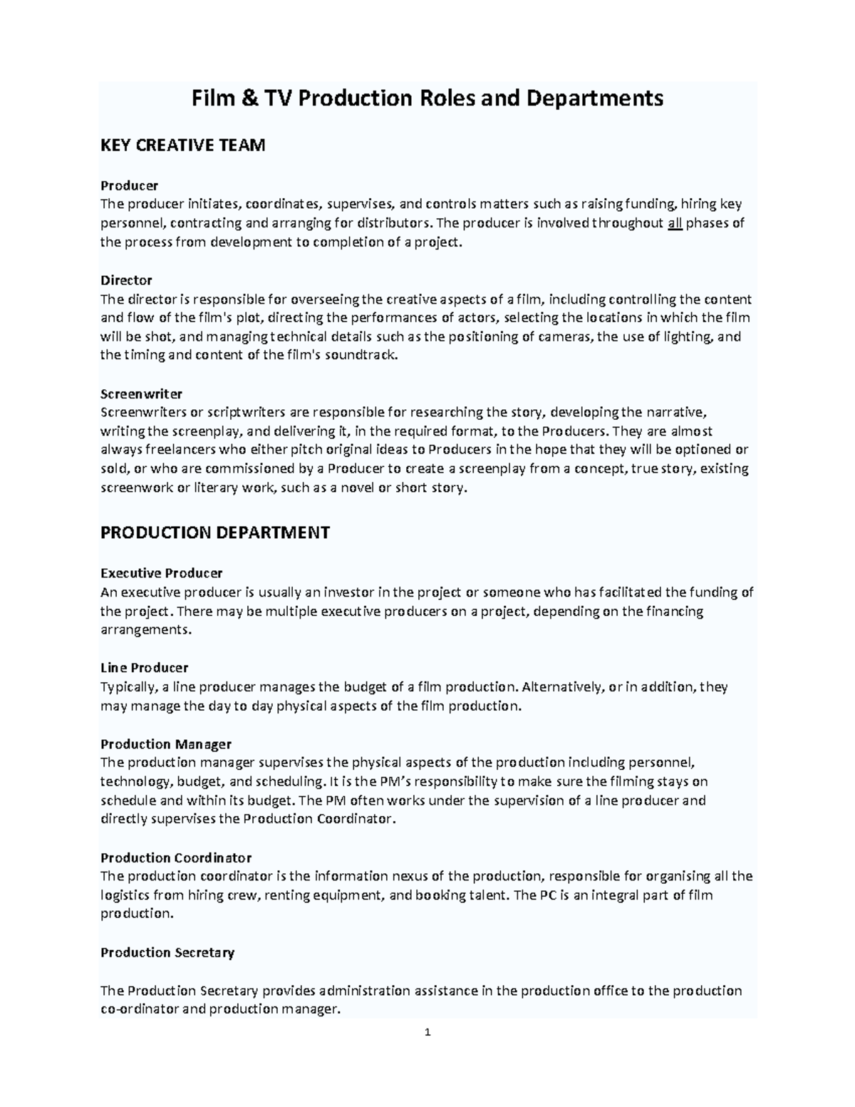 Film & TV Production Roles and Departments Overview (Course Code ...